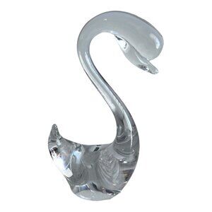 Art Glass SWAN Figurine Statue Hand Blown Clear Glass 7.5" Tall